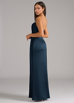 Azazie Marla Vestidos de madrinha de casamento Vestido Azul Marinho de Cetim elástico de Bainha com Sem Alças image5