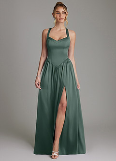 Azazie Francis Bridesmaid Dresses Sea Moss A-Line Corset Stretch Satin Dress image1