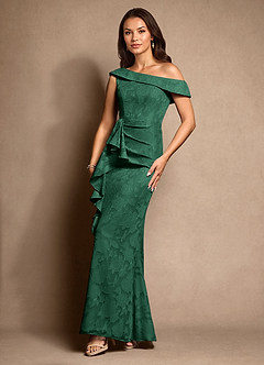 Azazie Hamptons Venta Final Vestido de Verde Oscuro de Devorado Floral de Corte en A con Plisado image5