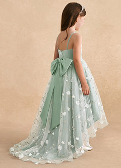 Azazie Celia Flower Girl Dresses Agave A-Line Spaghetti Strap Tulle Dress image4