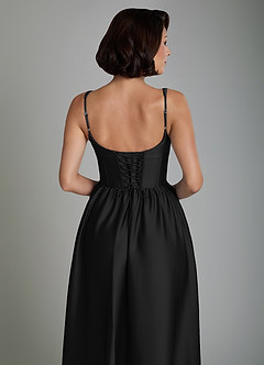 Azazie Mona Bridesmaid Dresses Black A-Line Corset Stretch Satin Dress image6