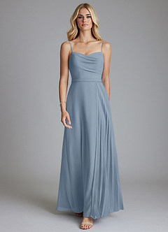 Azazie Celaena 신부 들러리 드레스 A라인 주름진 쉬폰 바닥 길이 드레스 image5