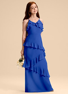 Azazie Evara Junior Abito A-Line in Chiffon Blu Reale image6