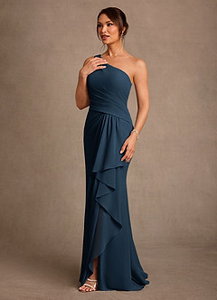 Azazie Floy Moeder van de bruid jurken Kolom Jurk van Chiffon One-shoulder Donkere Marine image2