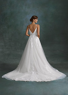 Azazie Rhodes Wedding Dresses Diamond White A-Line V-Neck Sequins Tulle Dress image3