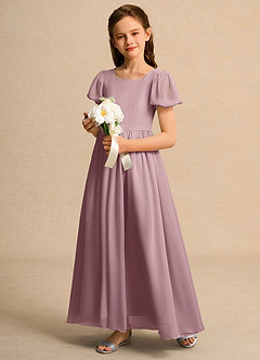 Azazie Joss Flower Girl Dresses Dusty Rose A-Line with Sleeves Chiffon Dress image11