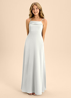 Azazie Anselie Junior White A-Line Off the Shoulder Stretch Satin Dress image4