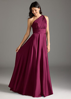Azazie Charlize Bridesmaid Dresses Red Plum A-Line One Shoulder Stretch Satin Dress image2