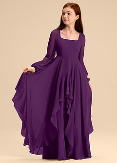Azazie Clara Junior Abito A-Line in Chiffon Blusa Uva image7