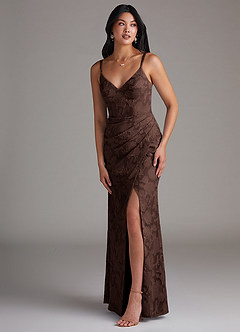 Azazie Leo Bridesmaid Dresses Ganache Sheath Pleated Floral Burnout Dress image3