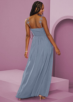 Barbie ♥ Azazie Jurken voor bruidsmeisjes Jurk van Chiffon met A-Lijn Geplooid Stoffig Blauw image10