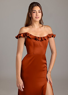 Azazie Callie Bridesmaid Dresses Paprika A-Line Ruched Stretch Satin Convertible Dress image8