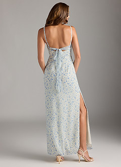 Azazie Mai Bridesmaid Dresses Blue And White Ditsy Floral Sheath Pleated Chiffon Dress image8
