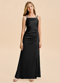 Azazie Nova Junior Black A-Line Pleated Stretch Satin Dress image6