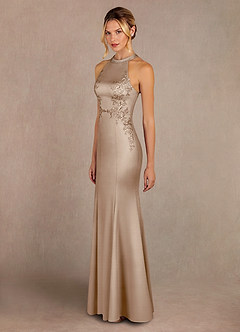 Azazie Tyra Mère de la mariée Robes Robe Sirène en Satin extensible Dentelle Taupe image2