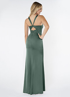 Azazie Mero Bridesmaid Dresses Sea Moss Sheath Pleated Stretch Satin Dress image3