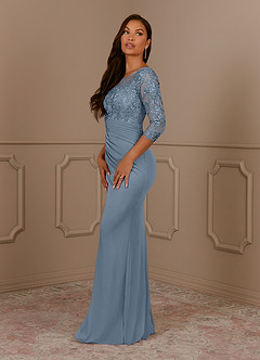 Azazie Fatemah Mother of the Bride Dresses Dusty Blue Mermaid Scoop Lace Lace Dress image2