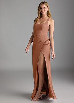 Azazie Mero Bridesmaid Dresses Bronzer Sheath Pleated Chiffon Dress image6