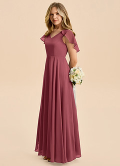 Azazie Katie Junior Linia A Marszczony Szyfon Długość podłogi Młodsza druhna Sukienka image3