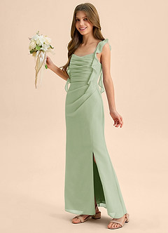 Azazie Jessamine Junior Dusty Sage Mermaid Sweetheart Neckline Chiffon Dress image6