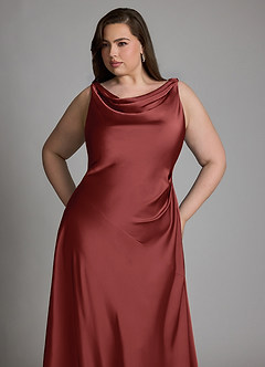 Azazie Nerine Bridesmaid Dresses Terracotta A-Line Pleated Stretch Satin Dress image11