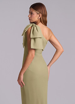 Azazie Yuanna Robes de demoiselle d'honneur Robe Sirène en Mousseline de soie Une épaule Vert Mousse image8