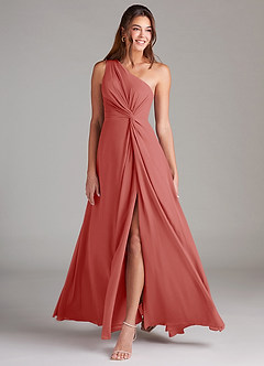 Azazie Brooke Bridesmaid Dresses Antique Rose A-Line One Shoulder Chiffon Dress image3