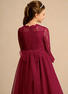 Azazie Lamb Girl Abiti da Ragazza di Fiori Abito Principessa in Pizzo Borgogna image6