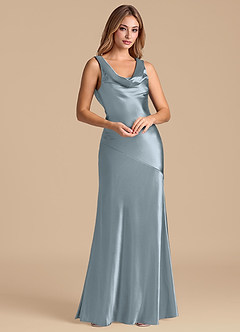 Azazie Rylina Essayer des robes à la maison Robe Sirène en Satiné métallisé Bleu Poussiéreux image4