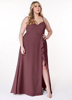 Azazie Naeem Abiti da Damigella Abito A-Line in Chiffon con Scollo a V e Volant Sangria image9