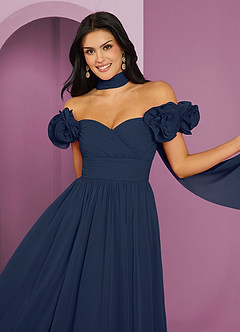 Barbie ♥ Azazie Bridesmaid Dresses Dark Navy A-Line Off the Shoulder Chiffon Convertible Dress image4