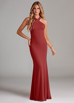 Azazie Doretta Bridesmaid Dresses Rust Mermaid Pleated Chiffon Dress image1
