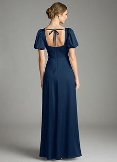 Azazie Fyona Bridesmaid Dresses Dark Navy A-Line Pleated Stretch Satin Dress image7