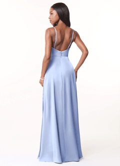 Azazie Brielle Bridesmaid Dresses Ice A-Line Cowl Spaghetti Straps Stretch Satin Dress image2