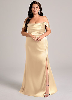 Azazie Saige Robes de demoiselle d'honneur Robe Fourreau Convertible en Satiné métallisé Épaule décolletée Or image9