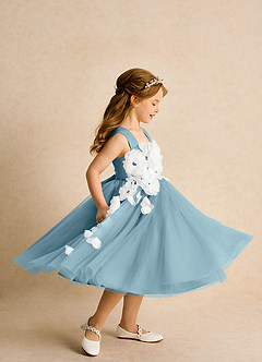 Azazie Dovey Flower Girl Dresses Moody Blue Ball-Gown Bow Tulle Dress image5