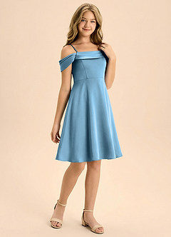 Azazie Anselie Junior Linia A Pofałdowany Satyna elastyczna Mini Młodsza druhna Sukienka image6