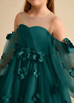 Azazie Karrie Flower Girl Dresses Peacock A-Line with Sleeves Tulle Dress image7