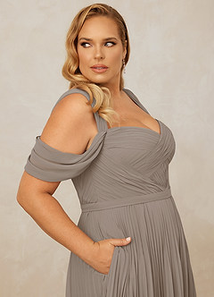 Christian Siriano Bridal for Azazie 1013 Bridesmaid Dresses Taupe A-Line Off the Shoulder Chiffon Dress image11