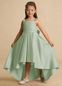 Azazie Kat Flower Girl Dresses Dusty Sage A-Line Pleated Matte Satin Dress image3