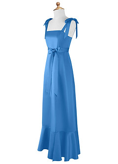 Azazie Barbara Junior Abito A-Line in Raso Opaco Fiocco Blue Jay image8