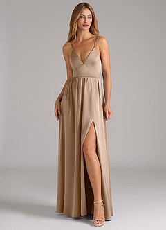 Azazie Aaida Brautjungfernkleider A-Linie Korsett Stretch-Satin Kleid Taupe image4