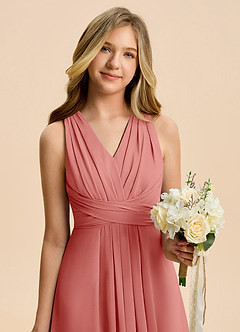 Azazie Kirsten Junior A-Linie Plissee Chiffon Kleid Antike Rose image6