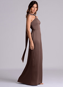 Azazie Philana Final Sale Ganache A-Line One Shoulder Stretch Satin Dress image6