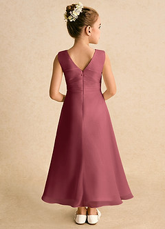Azazie Edelweiss Robe Demoiselle D'honneur Fillette Robe Trapèze en Mousseline de soie Plissée Merlot image6