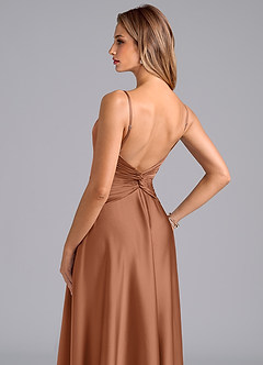 Azazie Elita Bridesmaid Dresses Bronzer A-Line Pleated Stretch Satin Dress image2