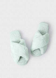 Chaussons duveteux à bandes croisées de couleurs assorties