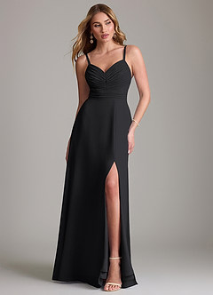 Azazie Terese Bridesmaid Dresses Black A-Line Pleated Chiffon Dress image1