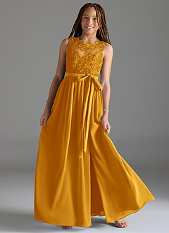Azazie Elly Junior Butterscotch A-Line Lace Chiffon Dress image1