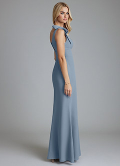 Azazie Taro Bridesmaid Dresses Dusty Blue Sheath Bow Chiffon Dress image4